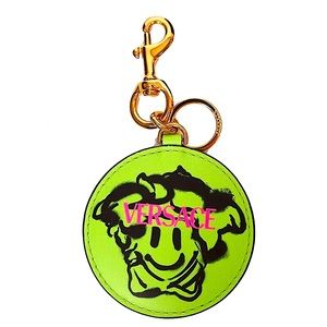 Versace Smiley Medusa Graffiti Leather Bag Charm/Keychain